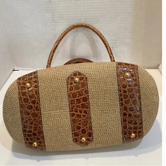 Eric Javits New York Tan Raffia & Leather Reptile Print Shoulder Bag - Picture 4 of 10